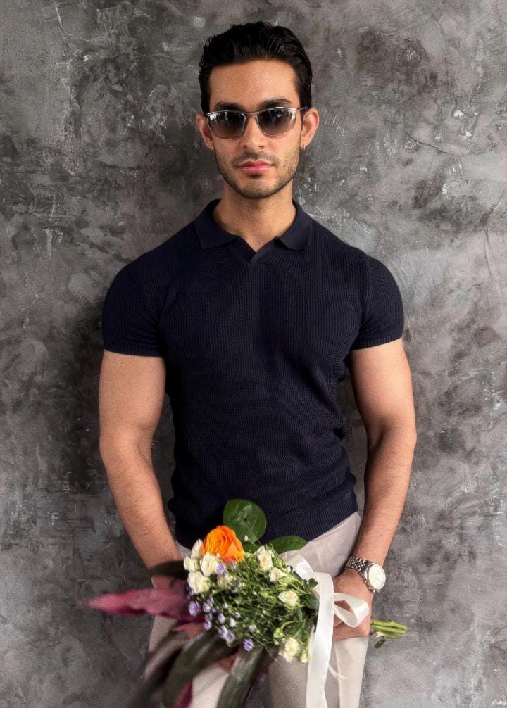 Johnny Collar Textured Knitted Polo T-Shirt