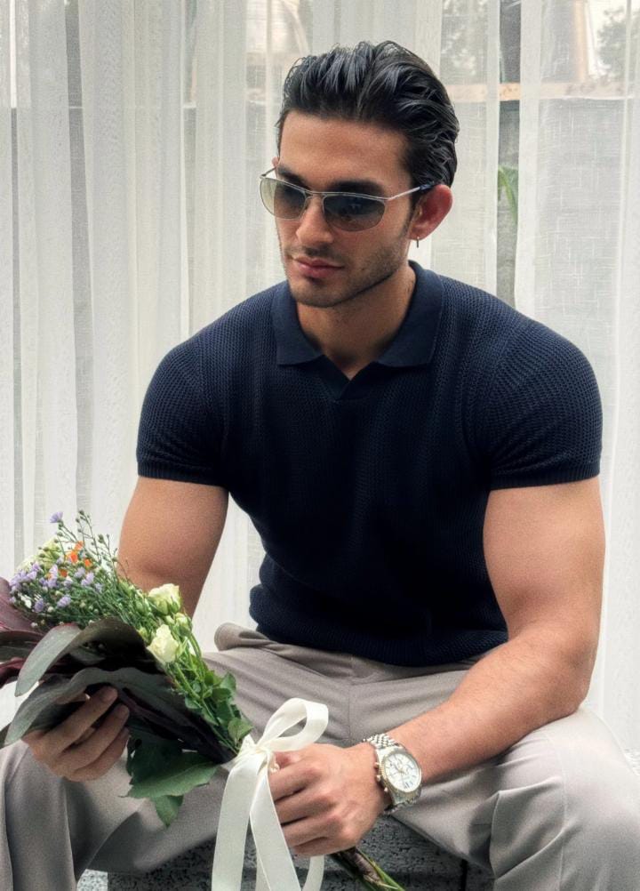 Johnny Collar Textured Knitted Polo T-Shirt