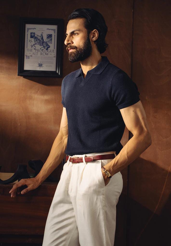 Johnny Collar Textured Knitted Polo T-Shirt