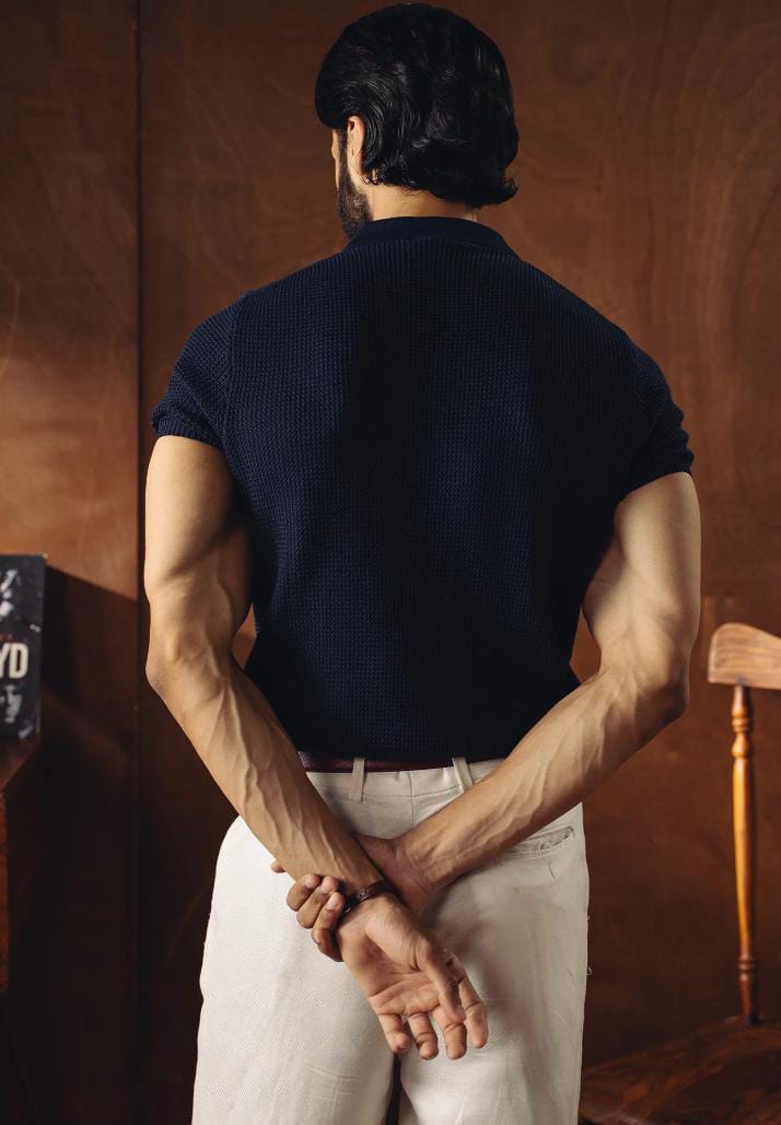 Johnny Collar Textured Knitted Polo T-Shirt