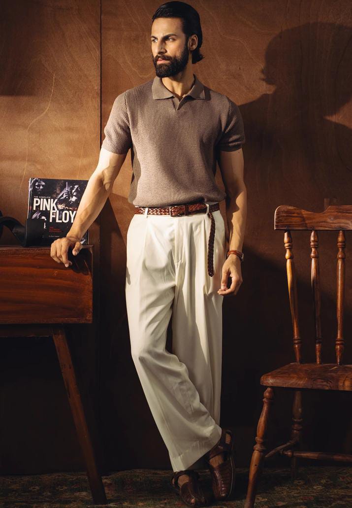 Johnny Collar Textured Knitted Polo T-Shirt