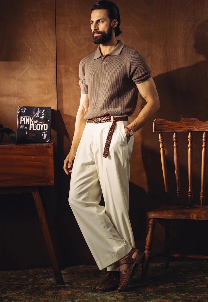 Johnny Collar Textured Knitted Polo T-Shirt