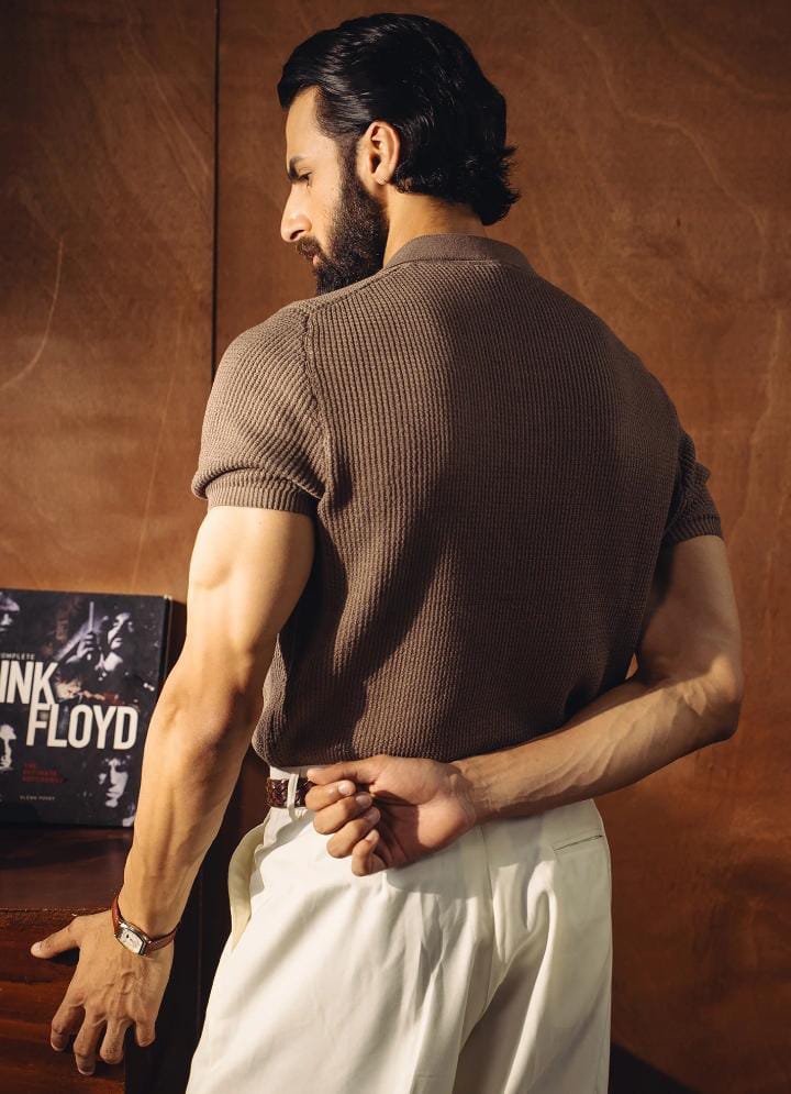 Johnny Collar Textured Knitted Polo T-Shirt