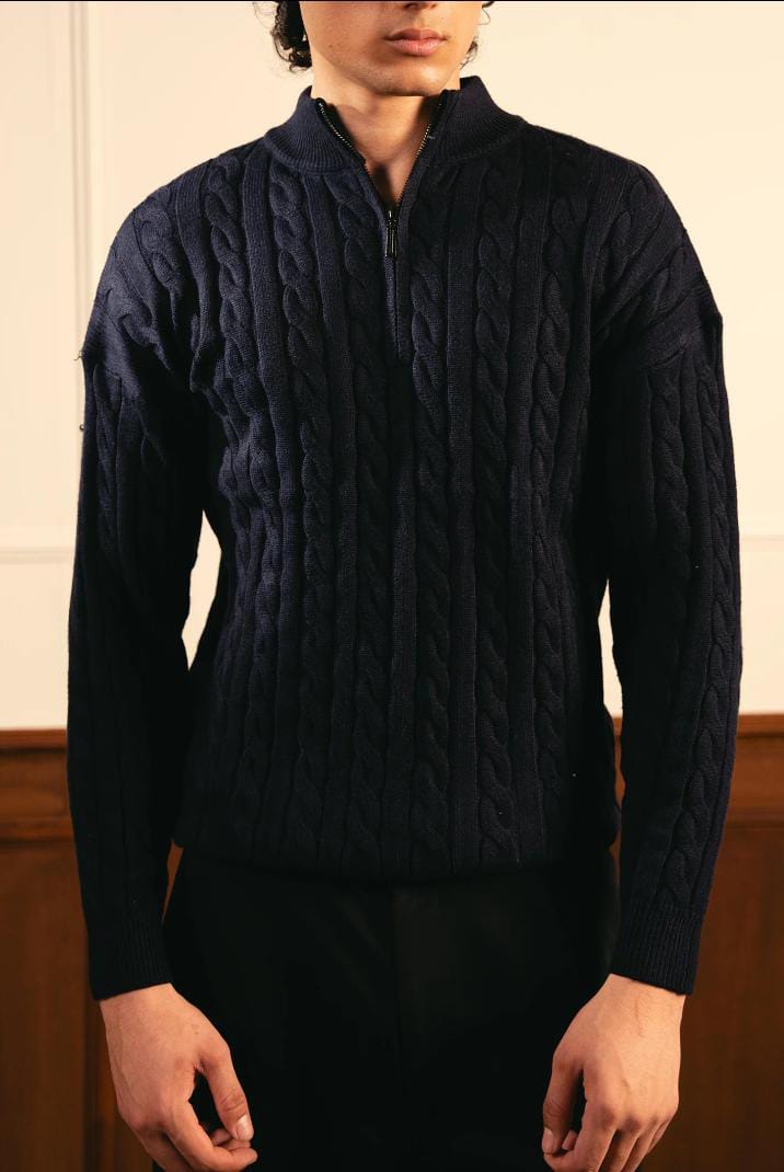 Polo Zip-Up Textured Knitted T-Shirt