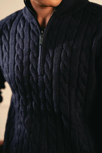 Polo Zip-Up Textured Knitted T-Shirt