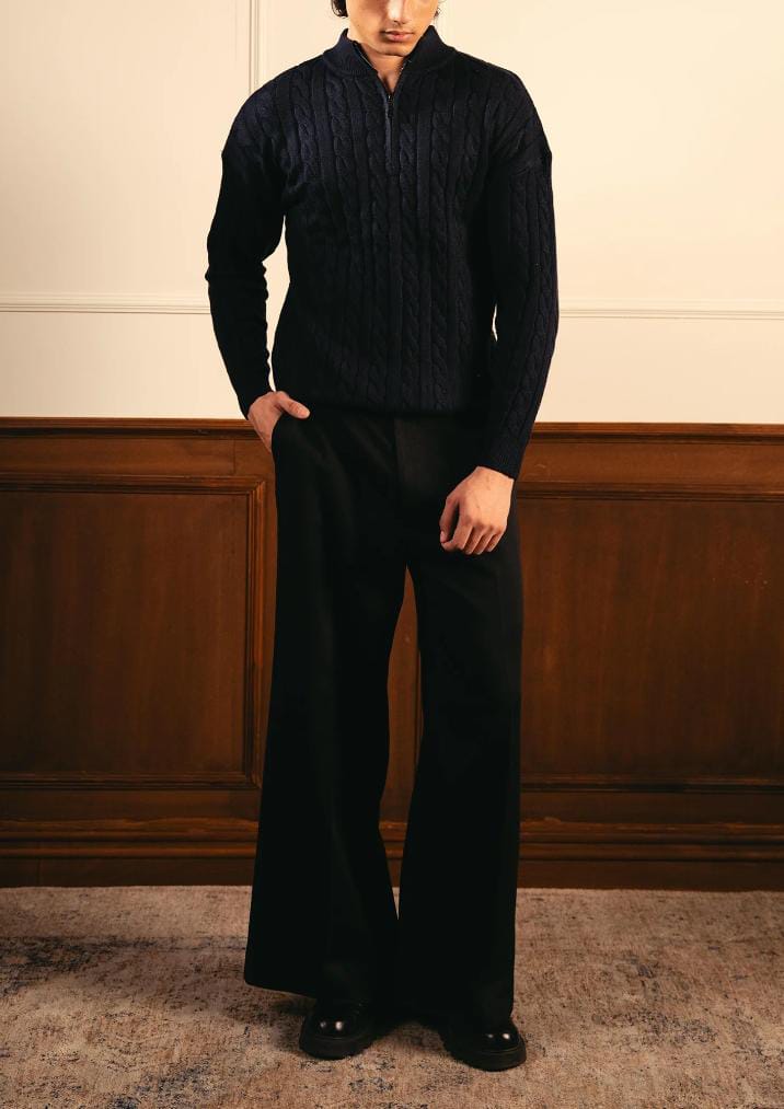 Polo Zip-Up Textured Knitted T-Shirt