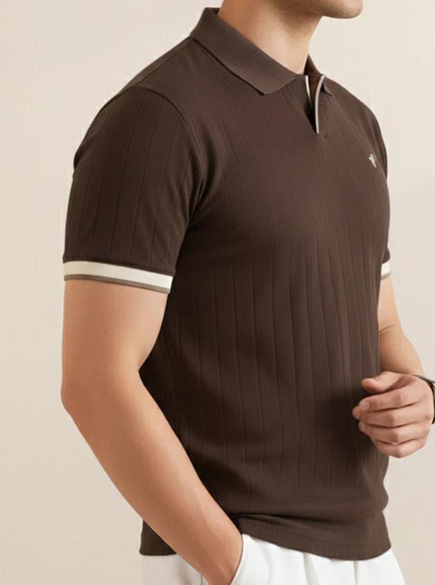 Dark Brown Polo Febric T-Shirt