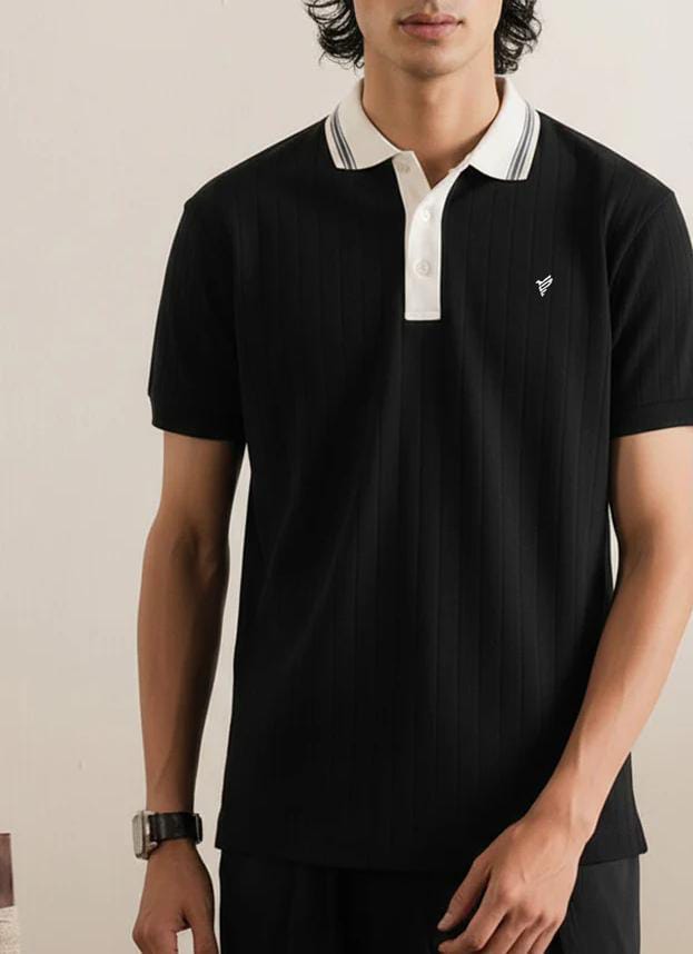 Black with White Neck Strip Polo T-Shirt
