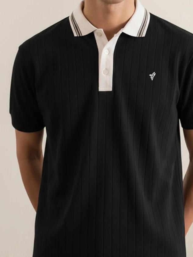Black with White Neck Strip Polo T-Shirt