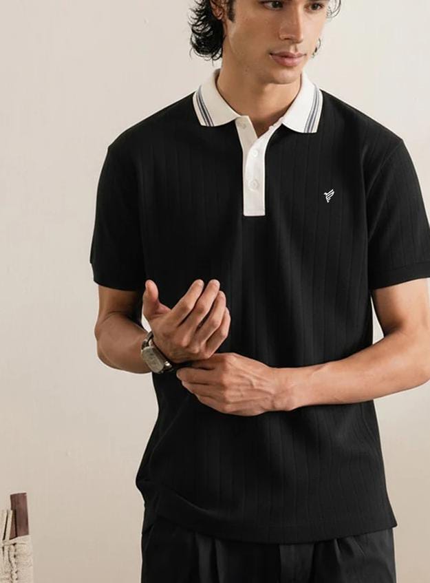 Black with White Neck Strip Polo T-Shirt