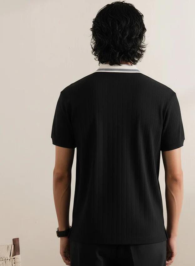 Black with White Neck Strip Polo T-Shirt