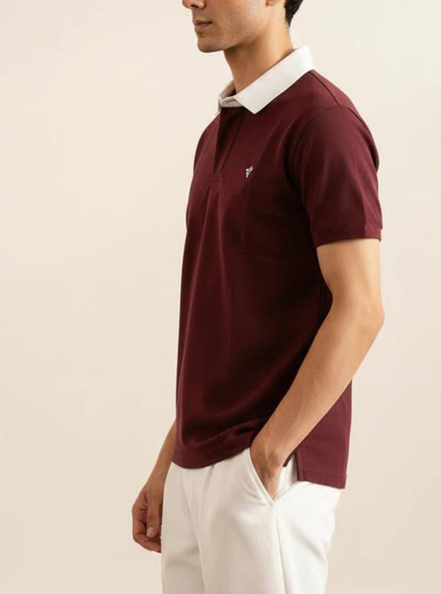 Brown with White Neck Polo T-Shirt