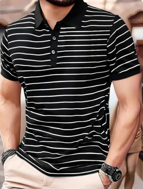Striped Black Modern Polo T-Shirt