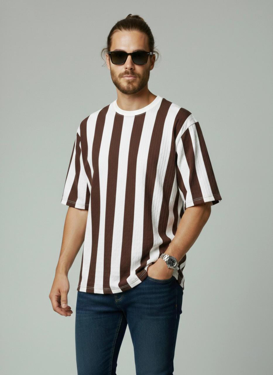 Vertical Lining Printed Drop-Shoulder Cotton Texture Shirt