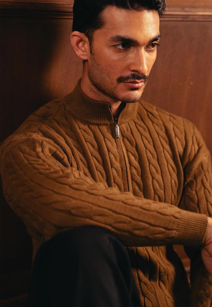 Polo Zip-Up Textured Knitted T-Shirt