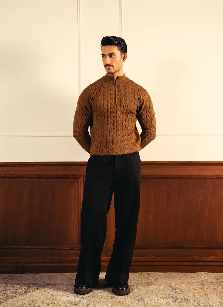 Polo Zip-Up Textured Knitted T-Shirt