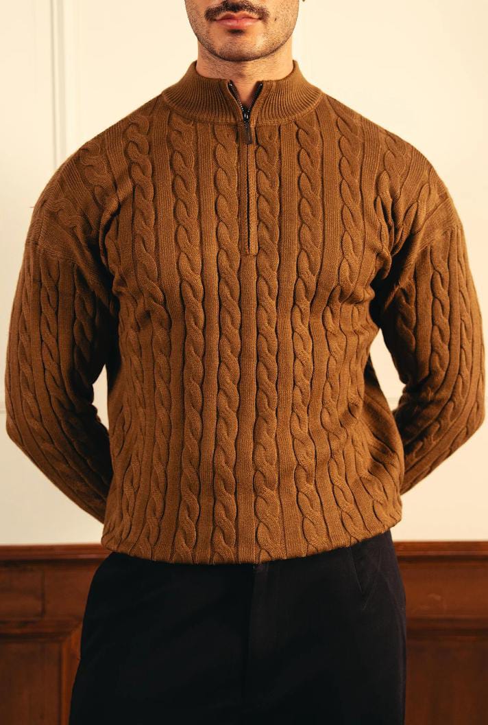 Polo Zip-Up Textured Knitted T-Shirt