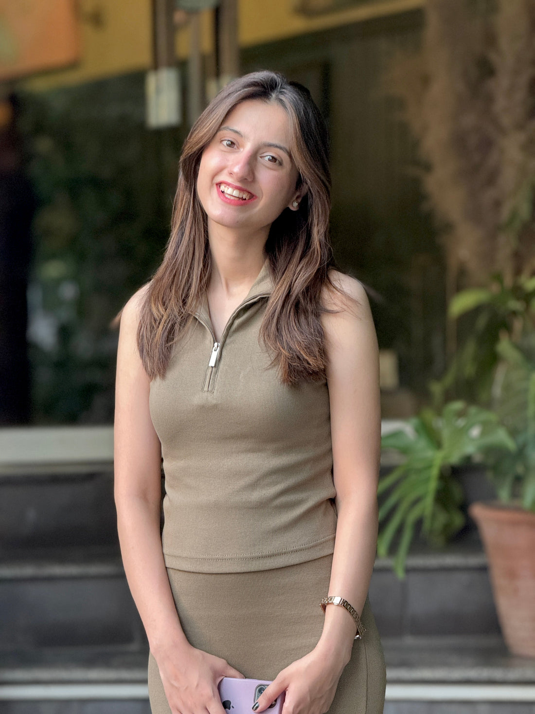 Zip Up Crop Top - Olive