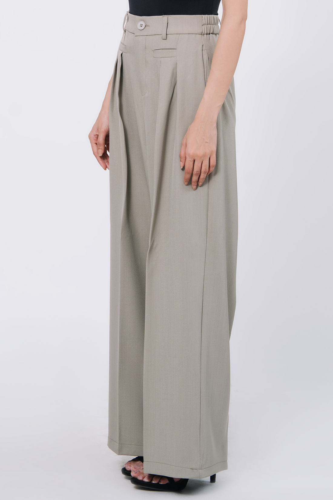 Pleated wide leg pants -Fawn
