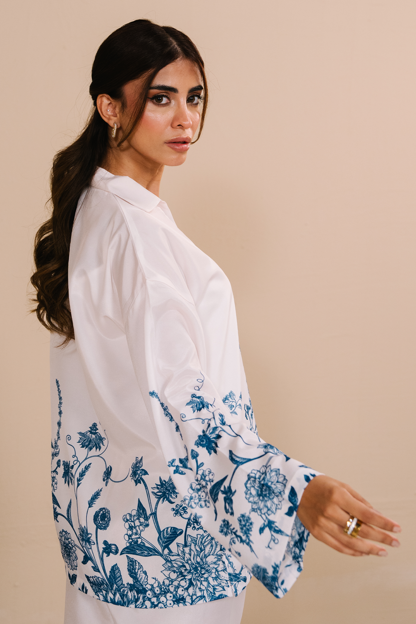 Collared Printed Co-ord Set - White