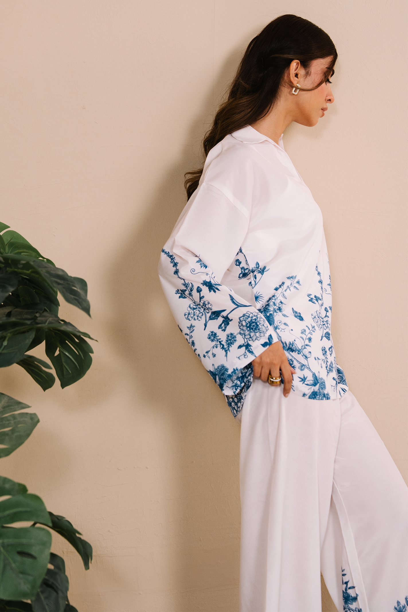 Collared Printed Co-ord Set - White