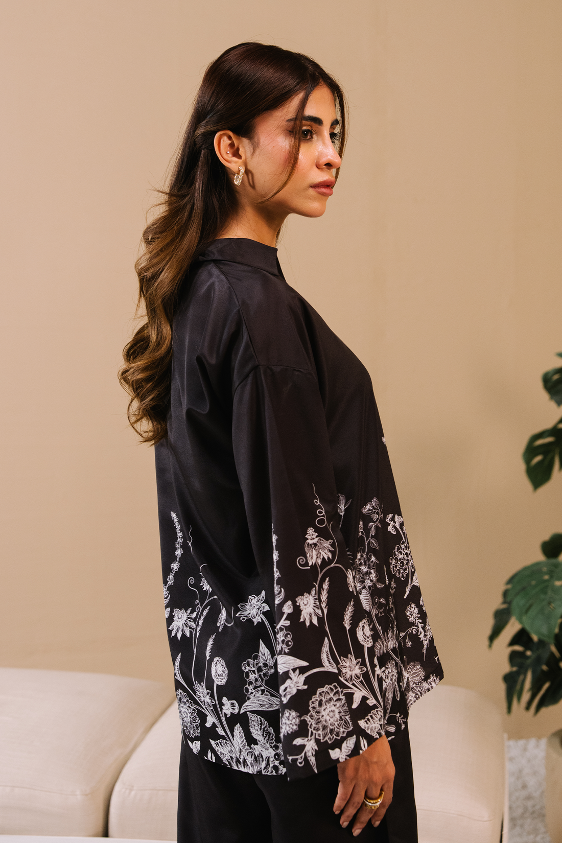 Collared Printed Co-ord Set - Black