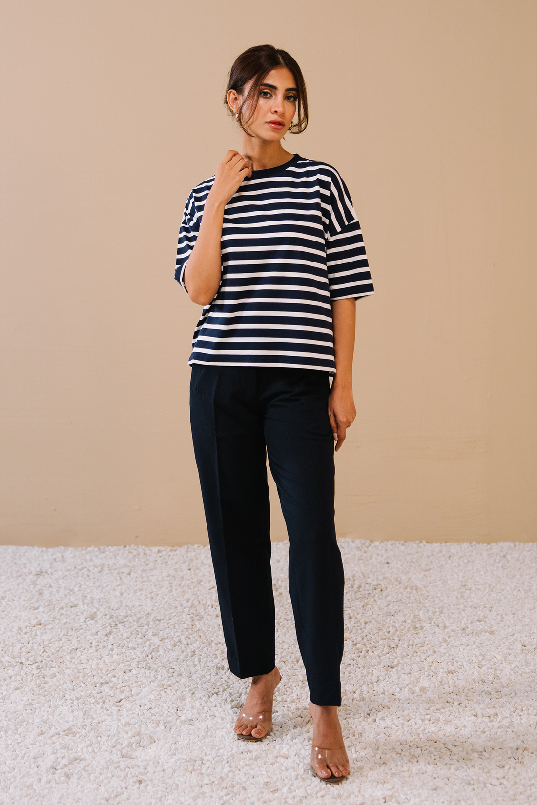 Relax Fit Stripe Tee - Navy and white Stripe