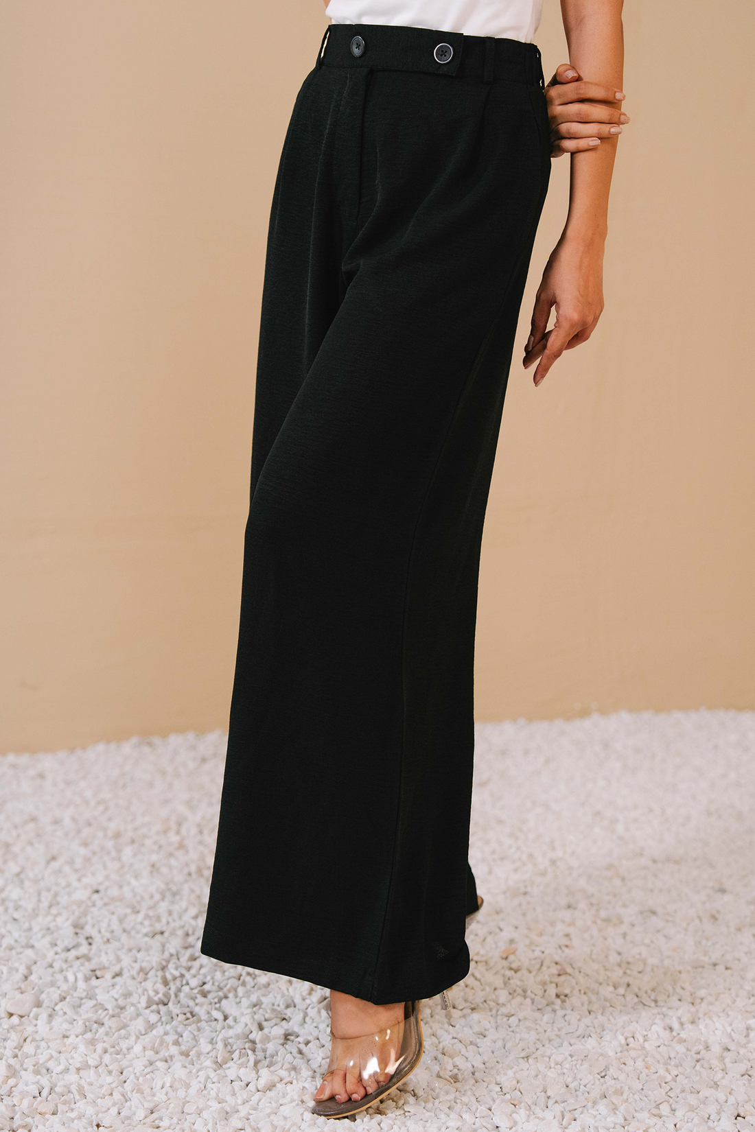 Pleated Wide Leg Pants- Black