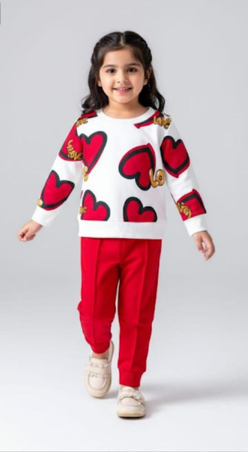 Sweet Hearts Printed Fleece Tracksuit for Kids