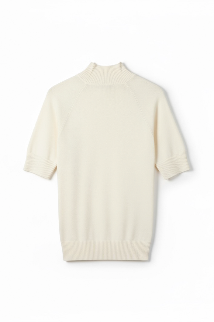 Fine Knit Mock Neck Top - Cream