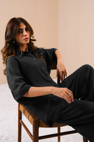 Textured  Co-ord Set - Black