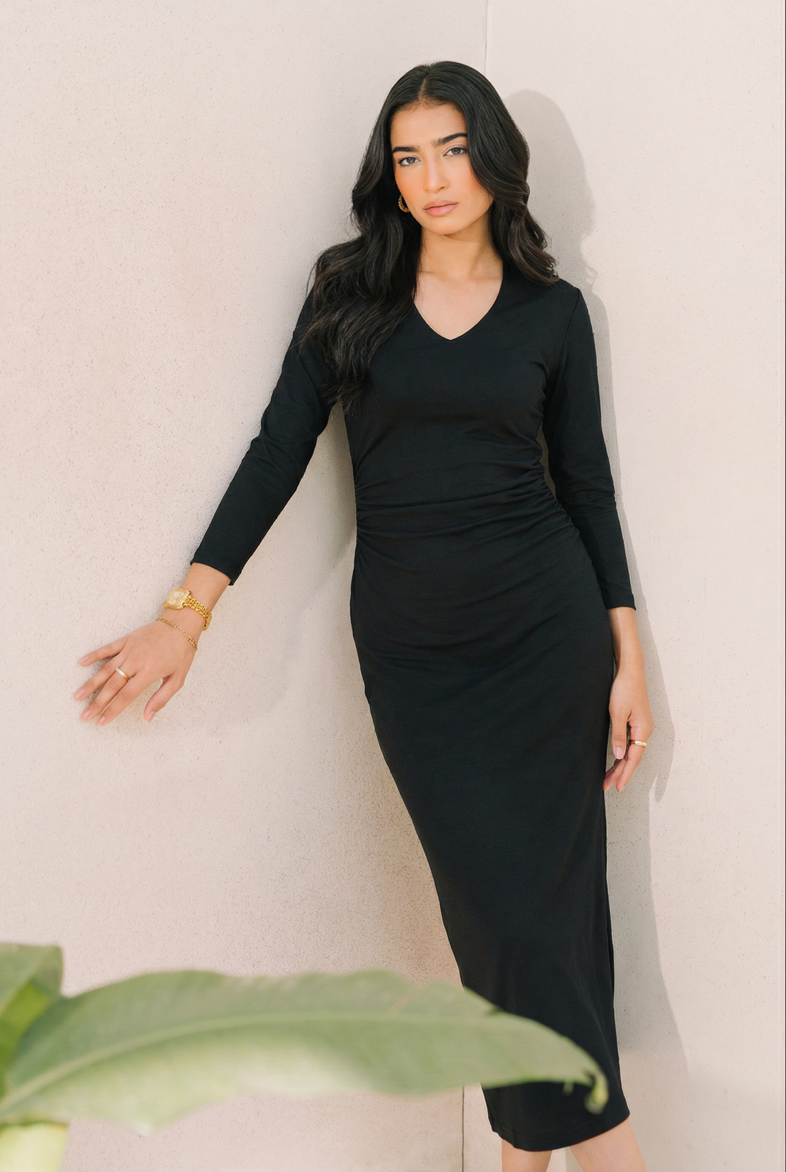 Pleated Bodycon Dress - Black