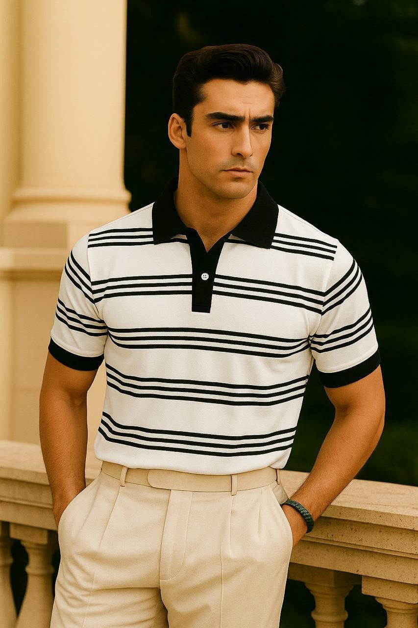 Tripple Stripes Printed Drop-Shoulder Texture T-Shirt